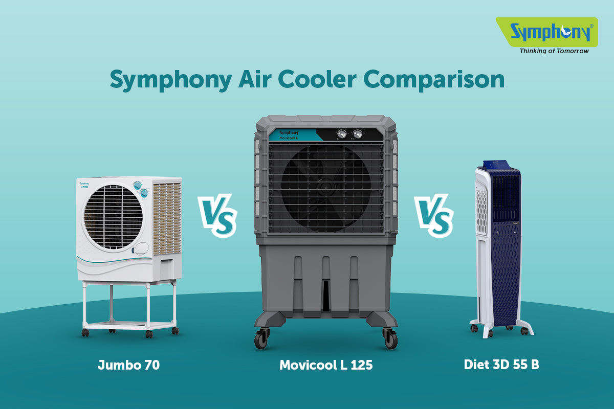 Symphony Air Cooler Comparison: Diet 3D 55 B Vs Jumbo 70 Vs Movicool 125