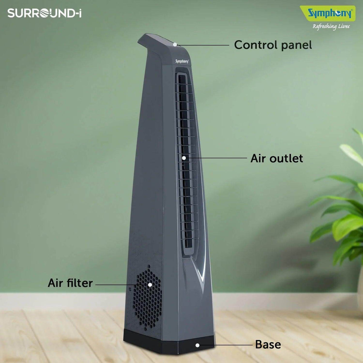 Surround-i Grey | Tower Fan | Remote Control | Bladeless Turbo Throw (BLTT) Technology