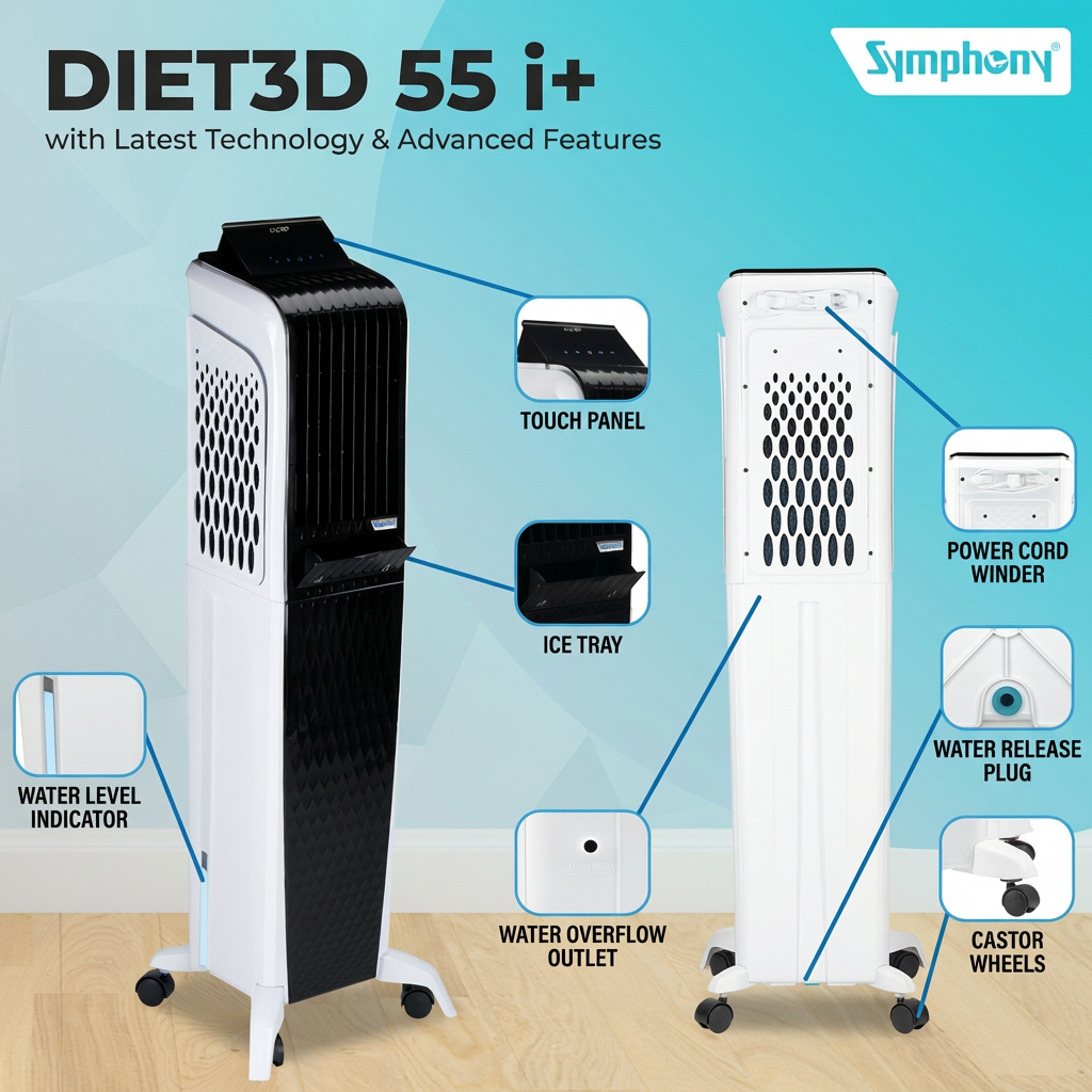 Diet 3D 55i+ | Tower Air Cooler | Remote | Pop-up Touchscreen