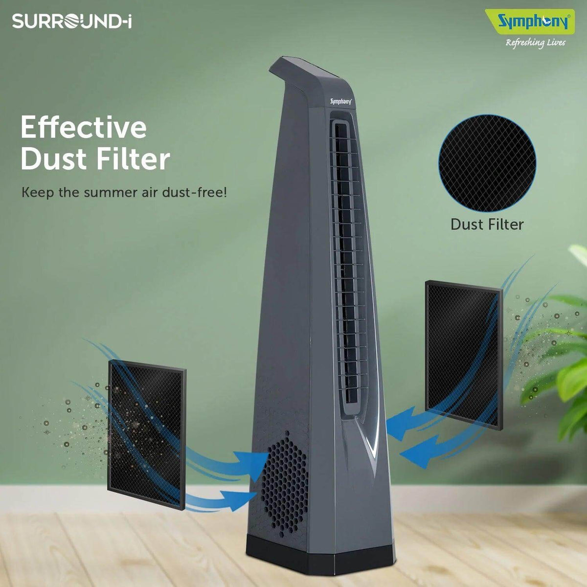 Surround-i Grey | Tower Fan | Remote Control | Bladeless Turbo Throw (BLTT) Technology