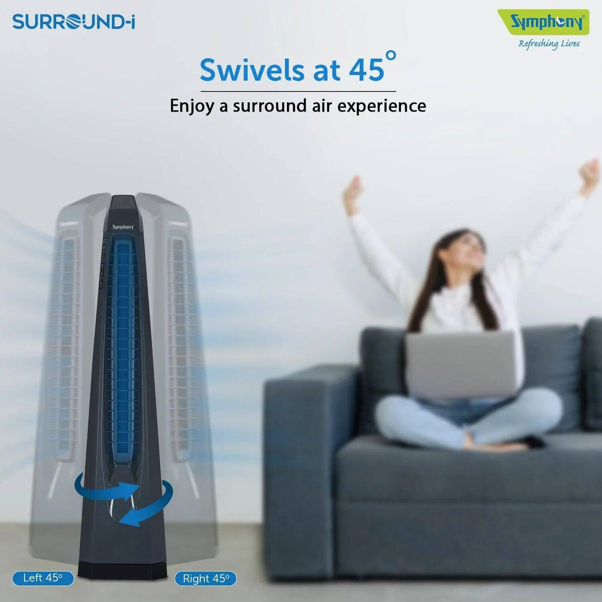 Surround-i Grey | Tower Fan | Remote Control | Bladeless Turbo Throw (BLTT) Technology
