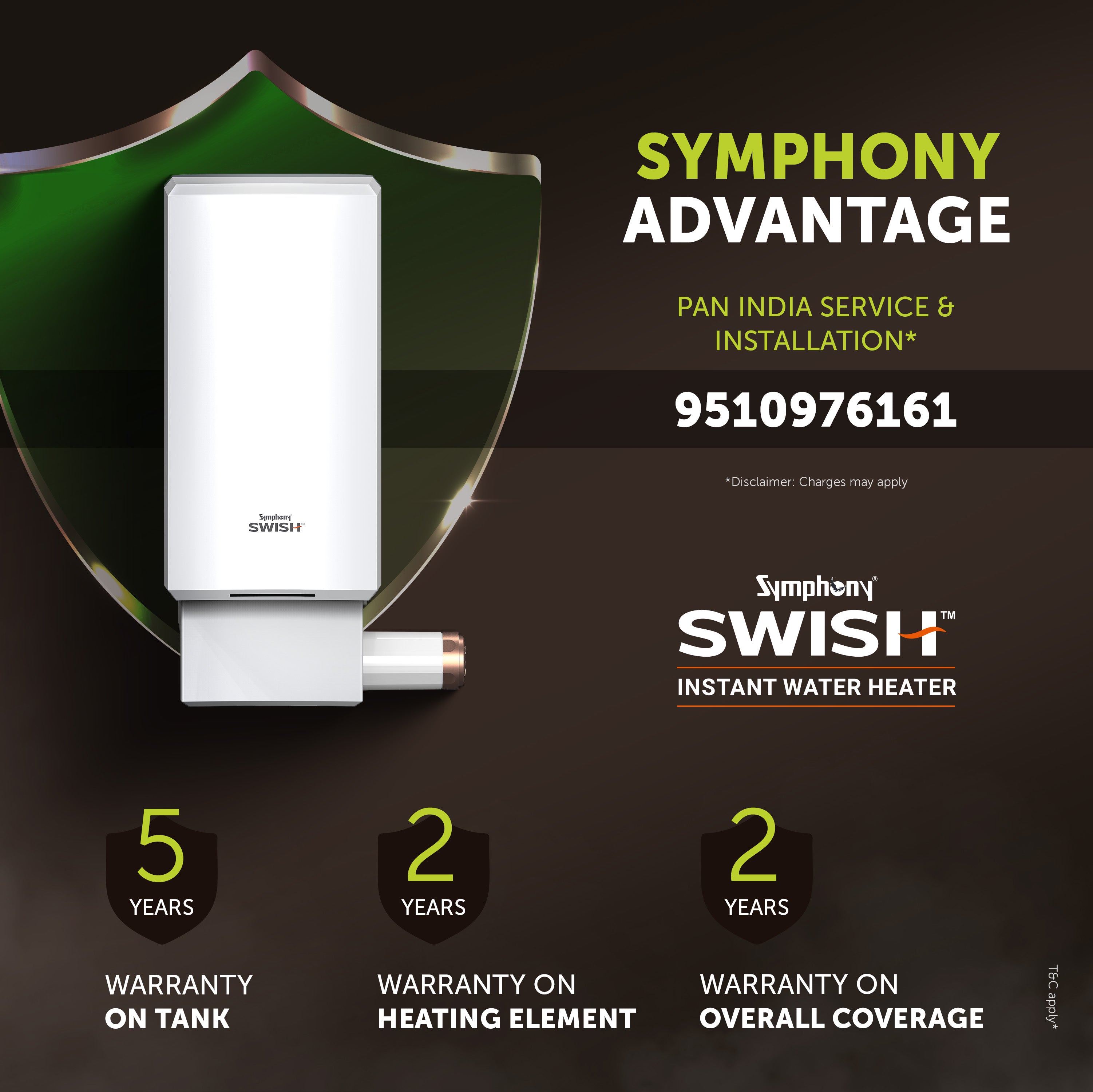 Instant Water Heater with 5 Years Tank Warranty and 2 Years Heating Element Warranty