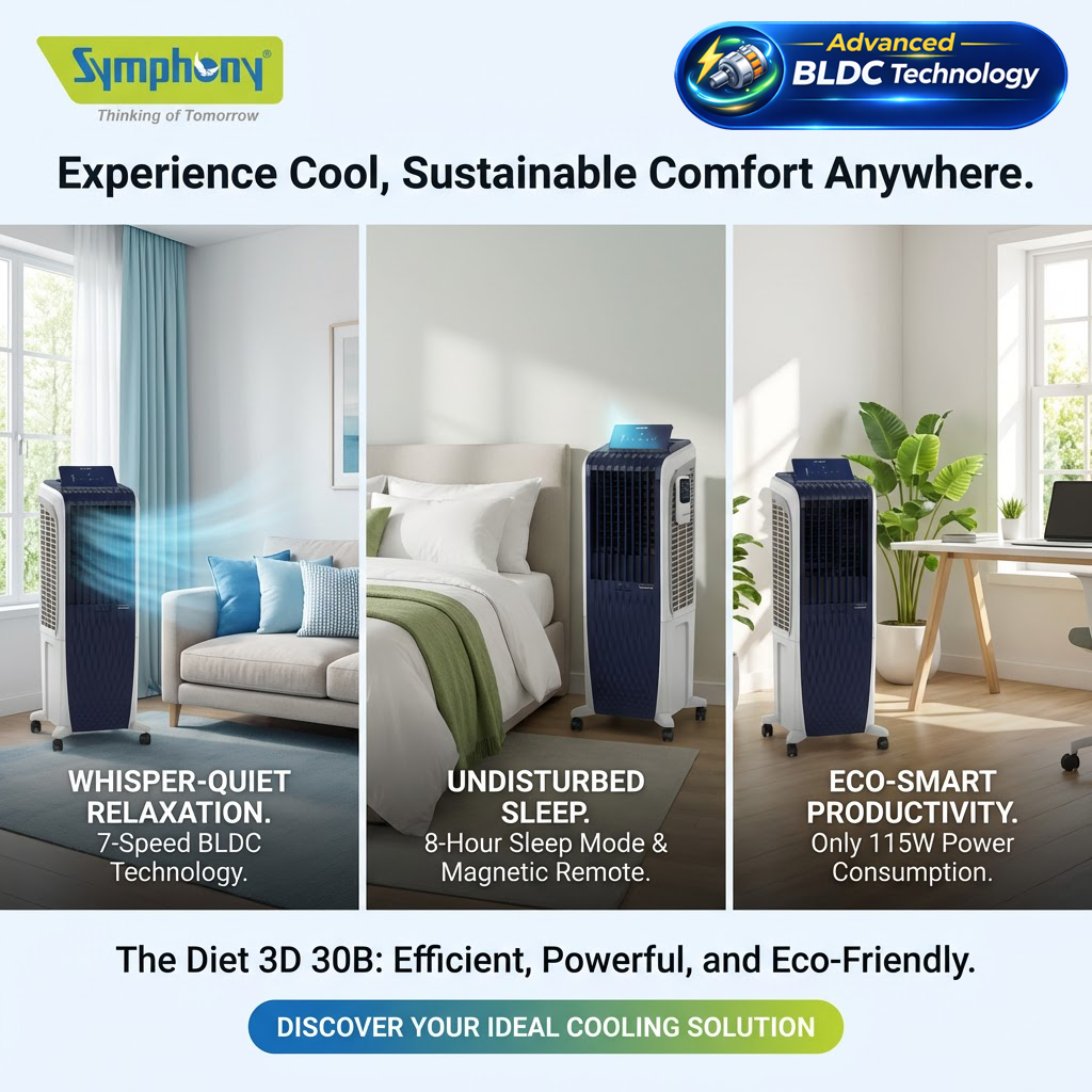 Diet 3D 30B BLDC Tower Air Cooler | Magnetic Remote