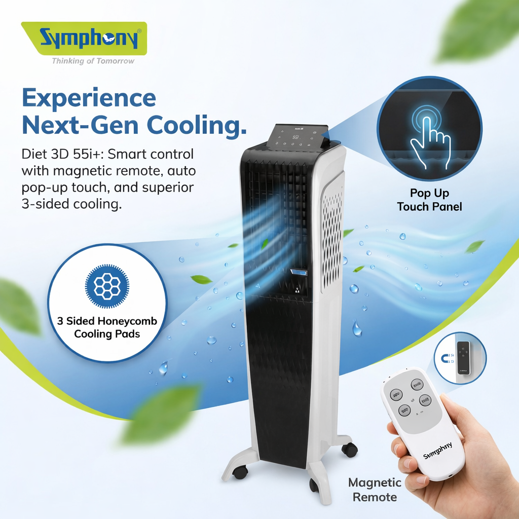 Diet 3D 55i+ | Tower Air Cooler | Remote | Pop-up Touchscreen