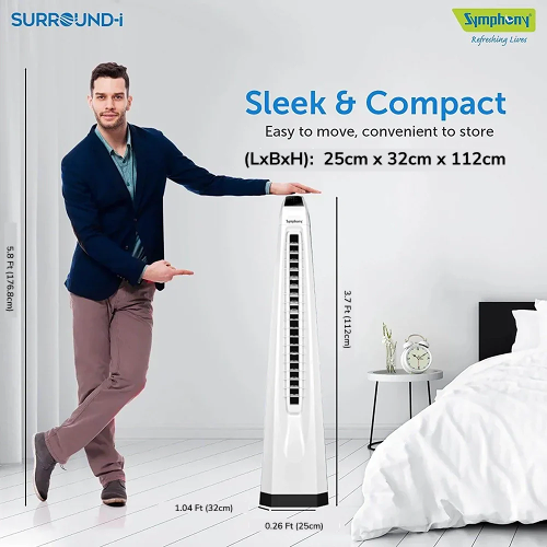 Surround White | Tower Fan | Knob Control | Bladeless Turbo ThrowTM (BLTT) Technology