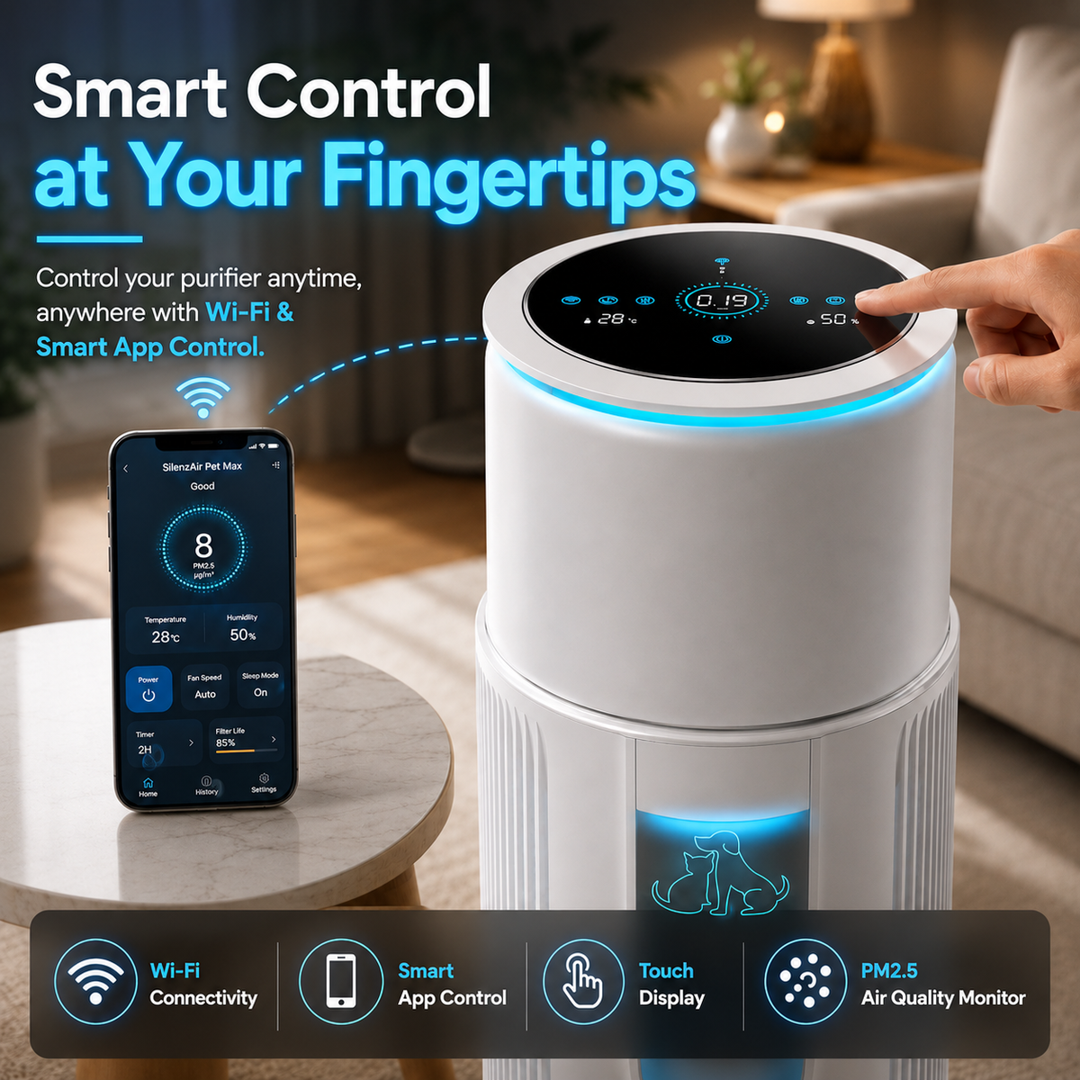 SilenzAir PET MAX | HEPA Air Purifier | 4-in-1 Filtration for Pet Homes