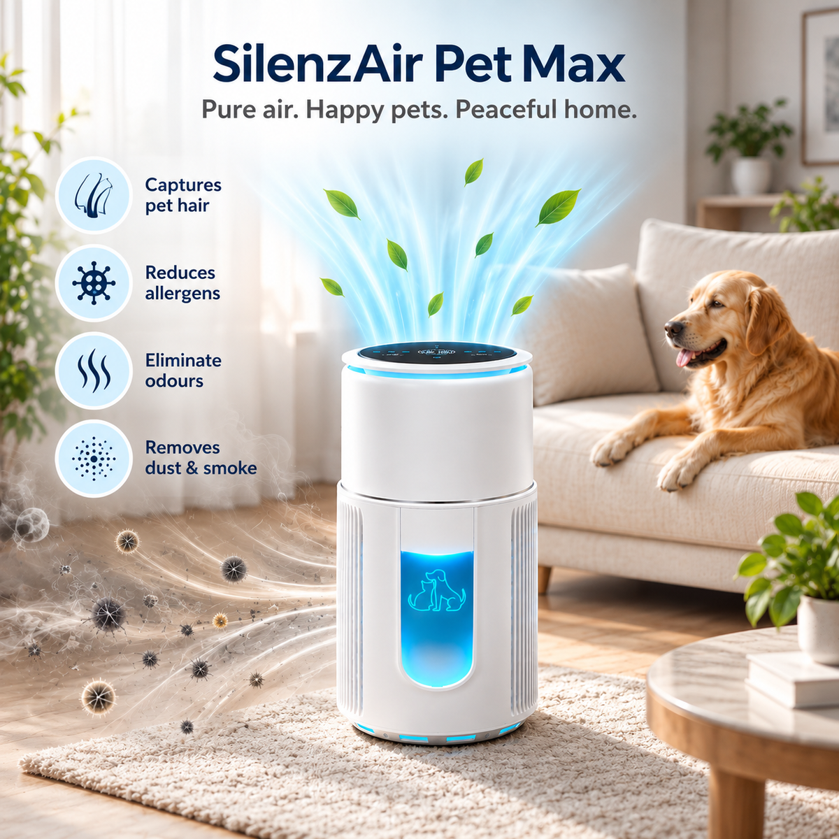 SilenzAir PET MAX | HEPA Air Purifier | 4-in-1 Filtration for Pet Homes