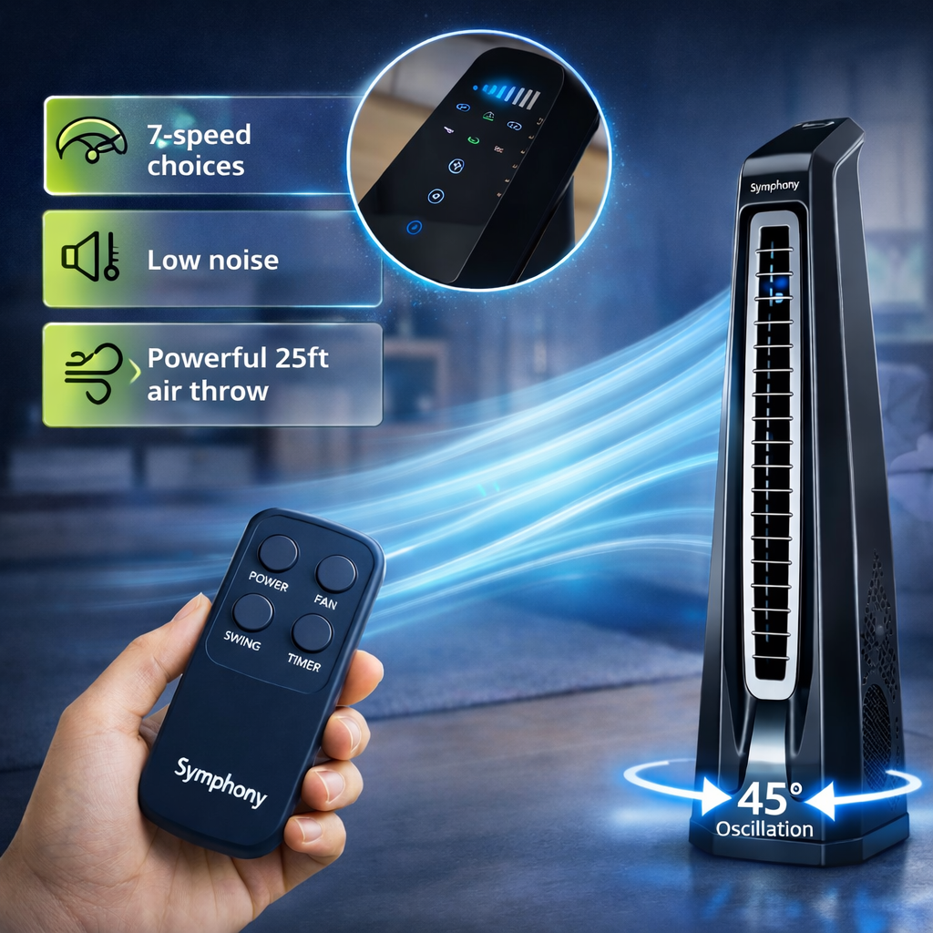 Surround B Black | BLDC Tower Fan | Remote-Controlled 7-Speed Breeze