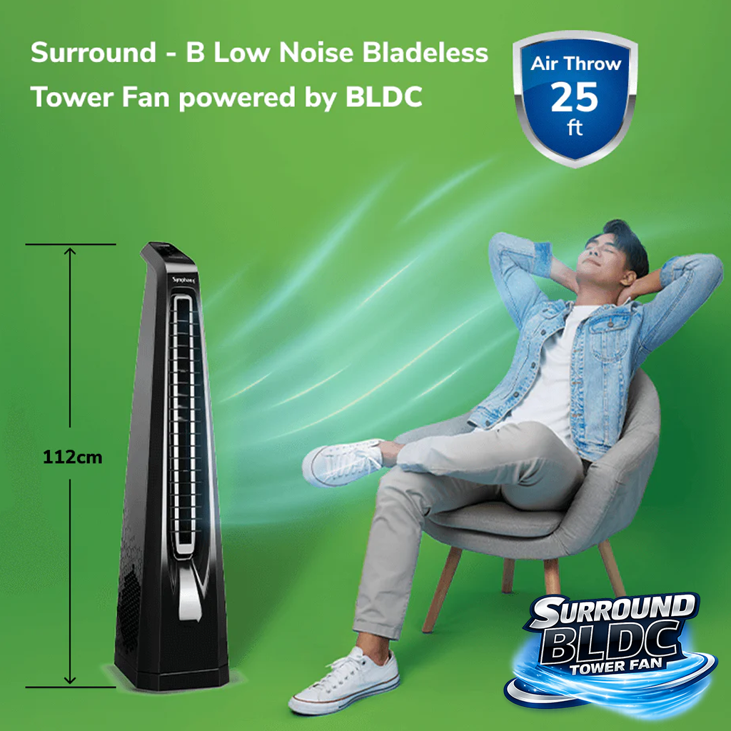 Surround B Black | BLDC Tower Fan | Remote-Controlled 7-Speed Breeze