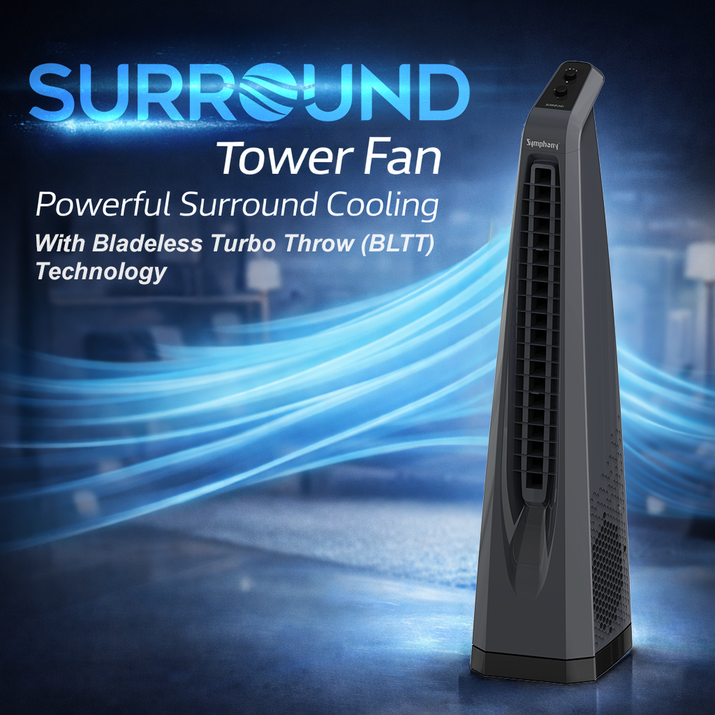 Surround Grey | Tower Fan | Knob Control | Bladeless Turbo ThrowTM (BLTT) Technology