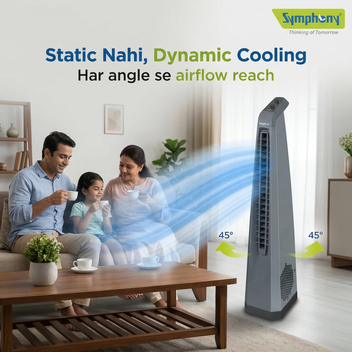 Surround Grey | Tower Fan | Knob Control | Bladeless Turbo ThrowTM (BLTT) Technology