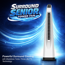 Surround Senior White Bladeless Tower Fan | Knob Control | Bladeless Turbo Throw (BLTT) Technology