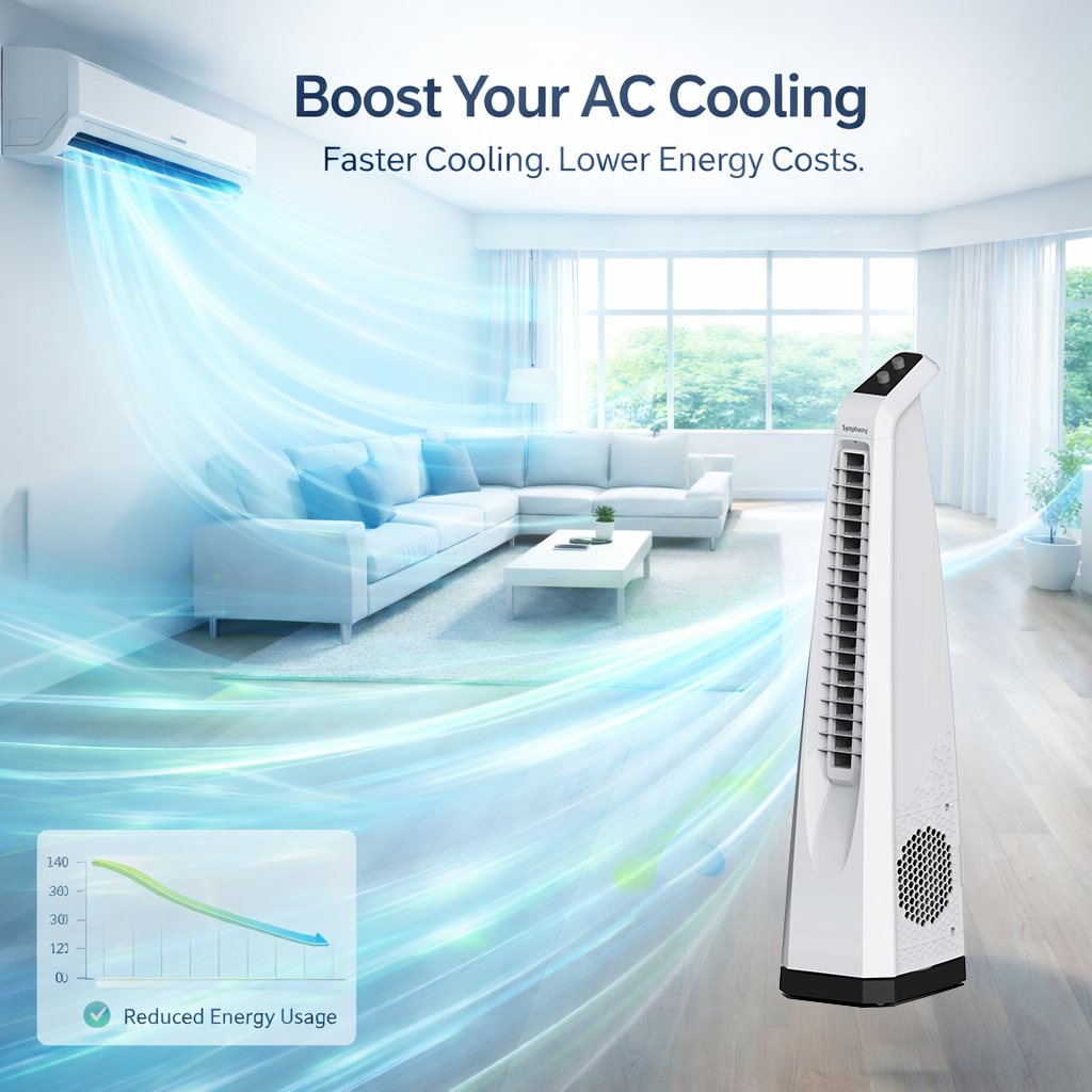 Surround Senior White Bladeless Tower Fan | Knob Control | Bladeless Turbo Throw (BLTT) Technology