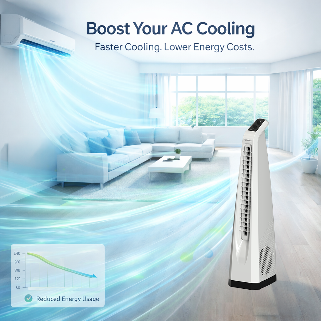 Surround White | Tower Fan | Knob Control | Bladeless Turbo ThrowTM (BLTT) Technology