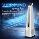 Surround White | Tower Fan | Knob Control | Bladeless Turbo ThrowTM (BLTT) Technology