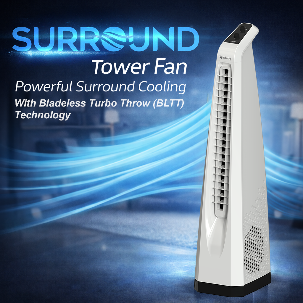 Surround White | Tower Fan | Knob Control | Bladeless Turbo ThrowTM (BLTT) Technology