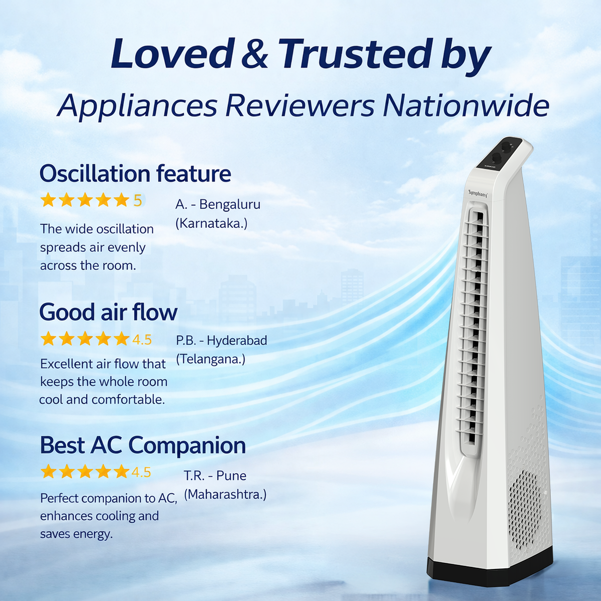 Surround White | Tower Fan | Knob Control | Bladeless Turbo ThrowTM (BLTT) Technology