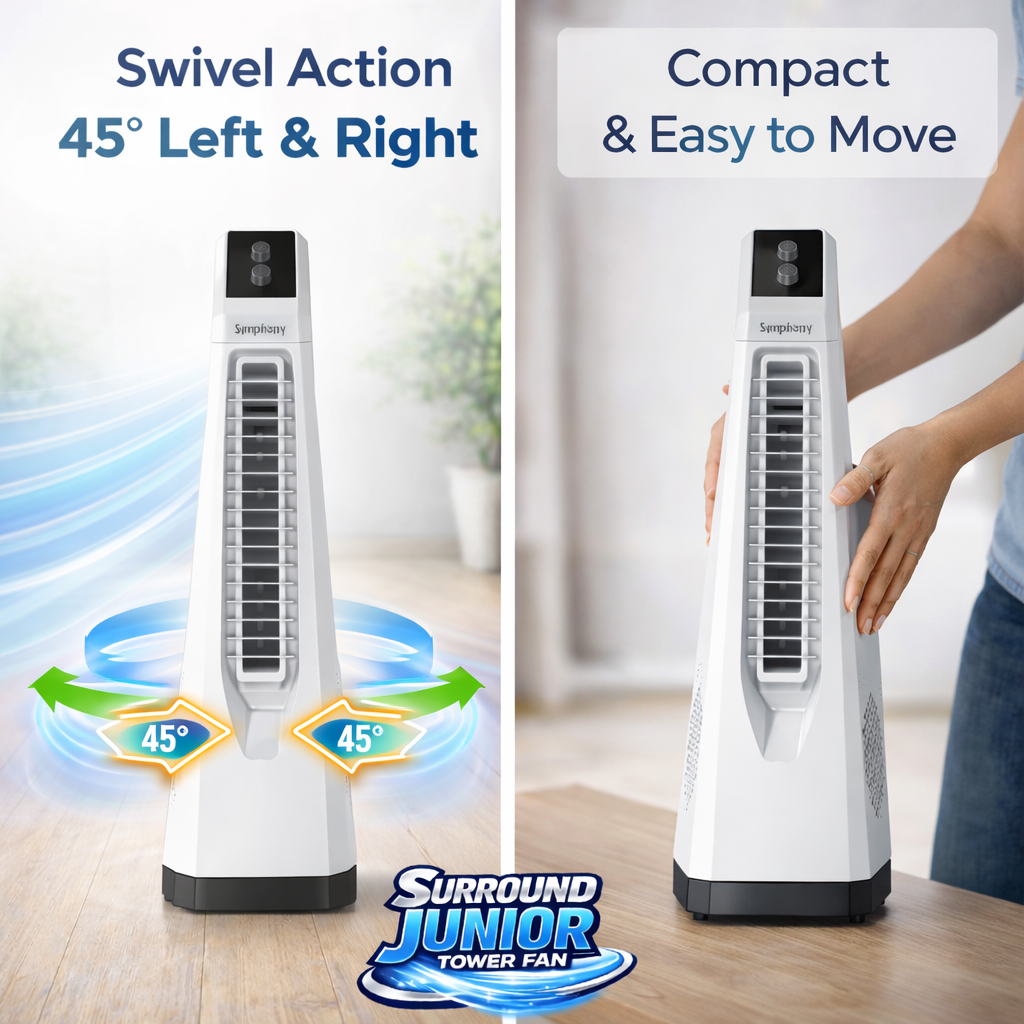 Surround JUNIOR | Tower Fan | Knob Control | Bladeless Turbo ThrowTM (BLTT) Technology