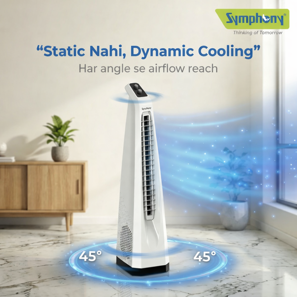 Surround Senior White Bladeless Tower Fan | Knob Control | Bladeless Turbo Throw (BLTT) Technology