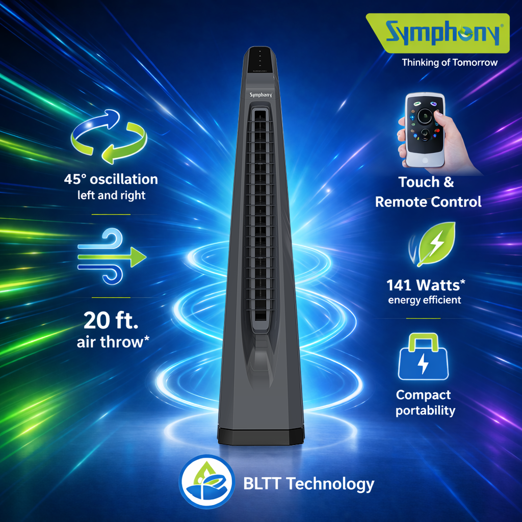 Surround-i Grey | Tower Fan | Remote Control | Bladeless Turbo Throw (BLTT) Technology