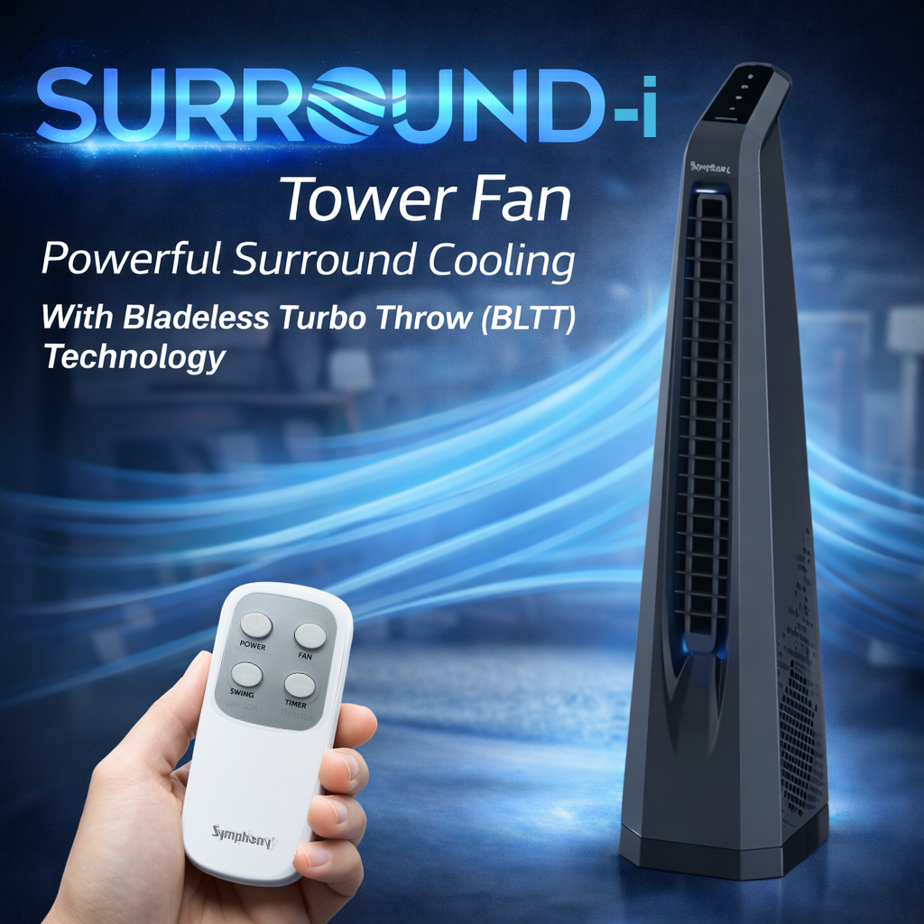 Surround-i Grey | Tower Fan | Remote Control | Bladeless Turbo Throw (BLTT) Technology