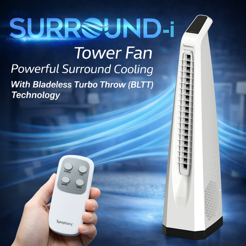 Surround-i Bladeless White | Tower Fan | Remote Control | Bladeless Turbo ThrowTM (BLTT) Technology
