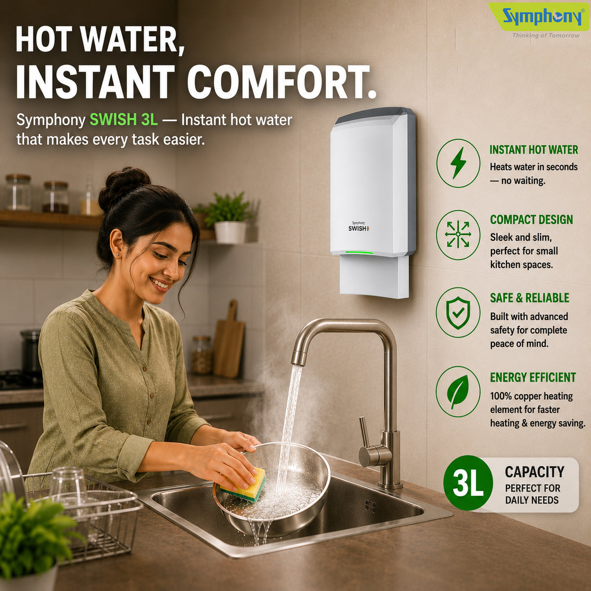 SWISH Instant Water Geyser, 3 Litres