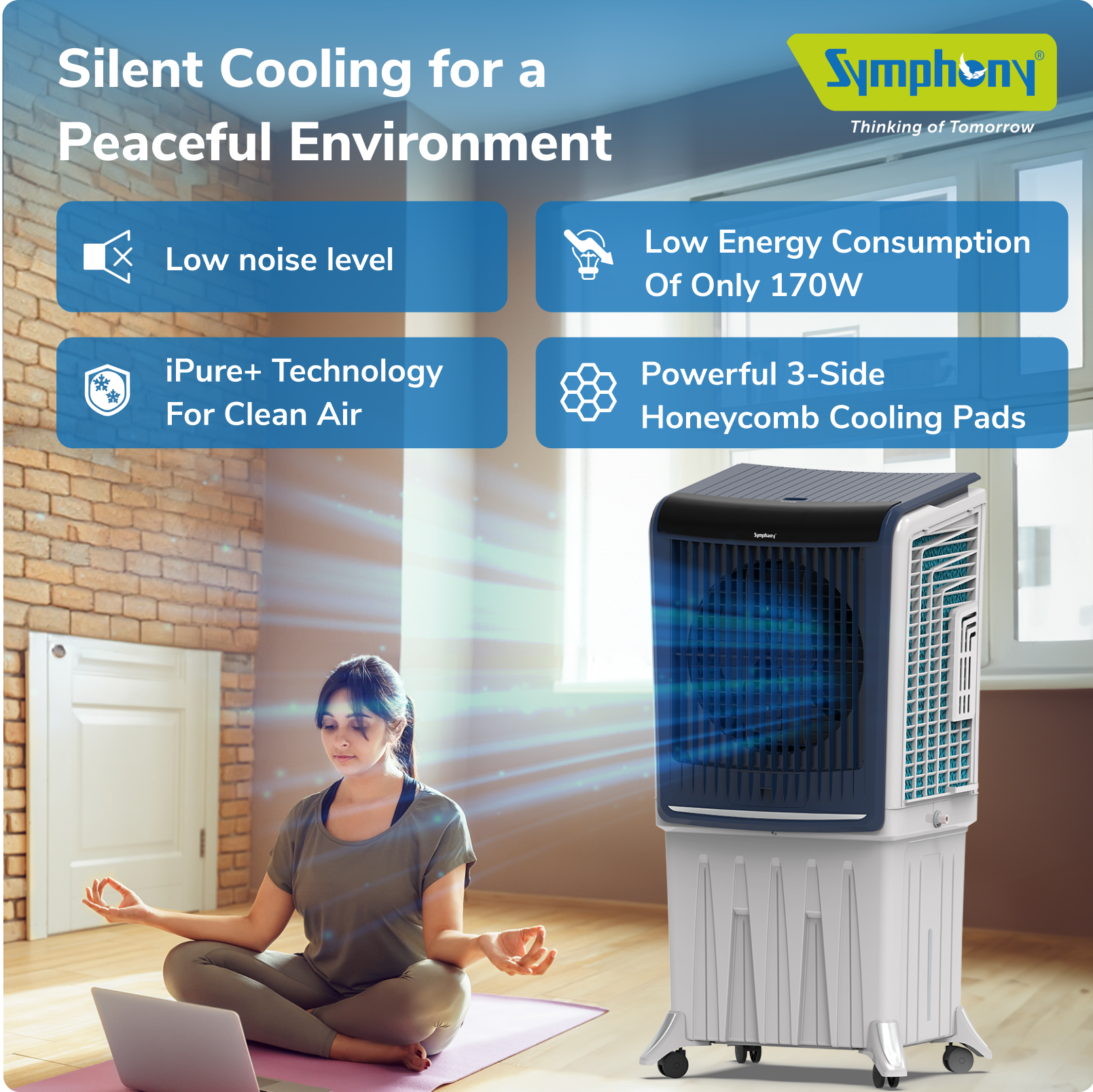 Symphony Silent Cooler HiFlo 27 Personal Air Cooler 27-litres With