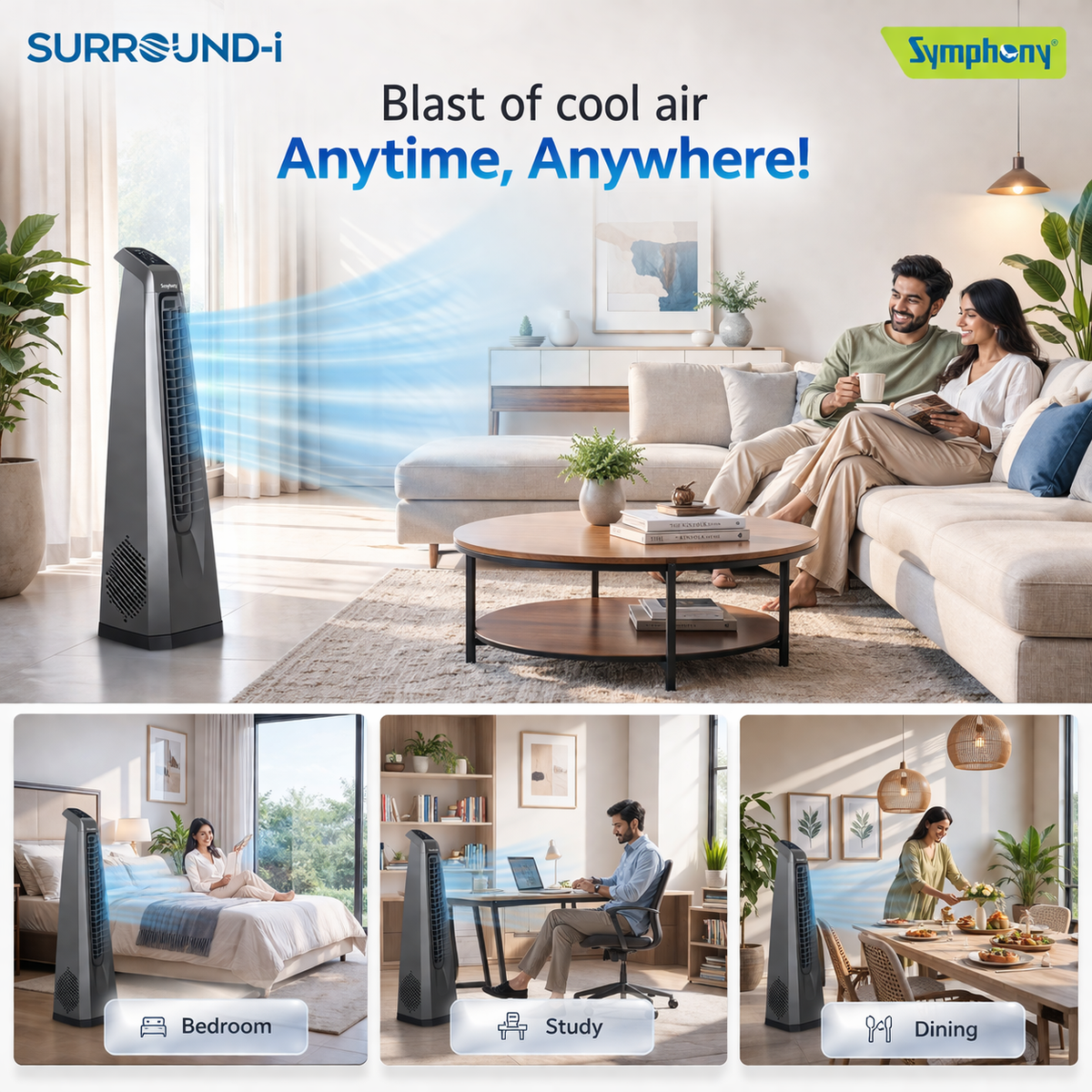 Surround-i Grey | Tower Fan | Remote Control | Bladeless Turbo Throw (BLTT) Technology