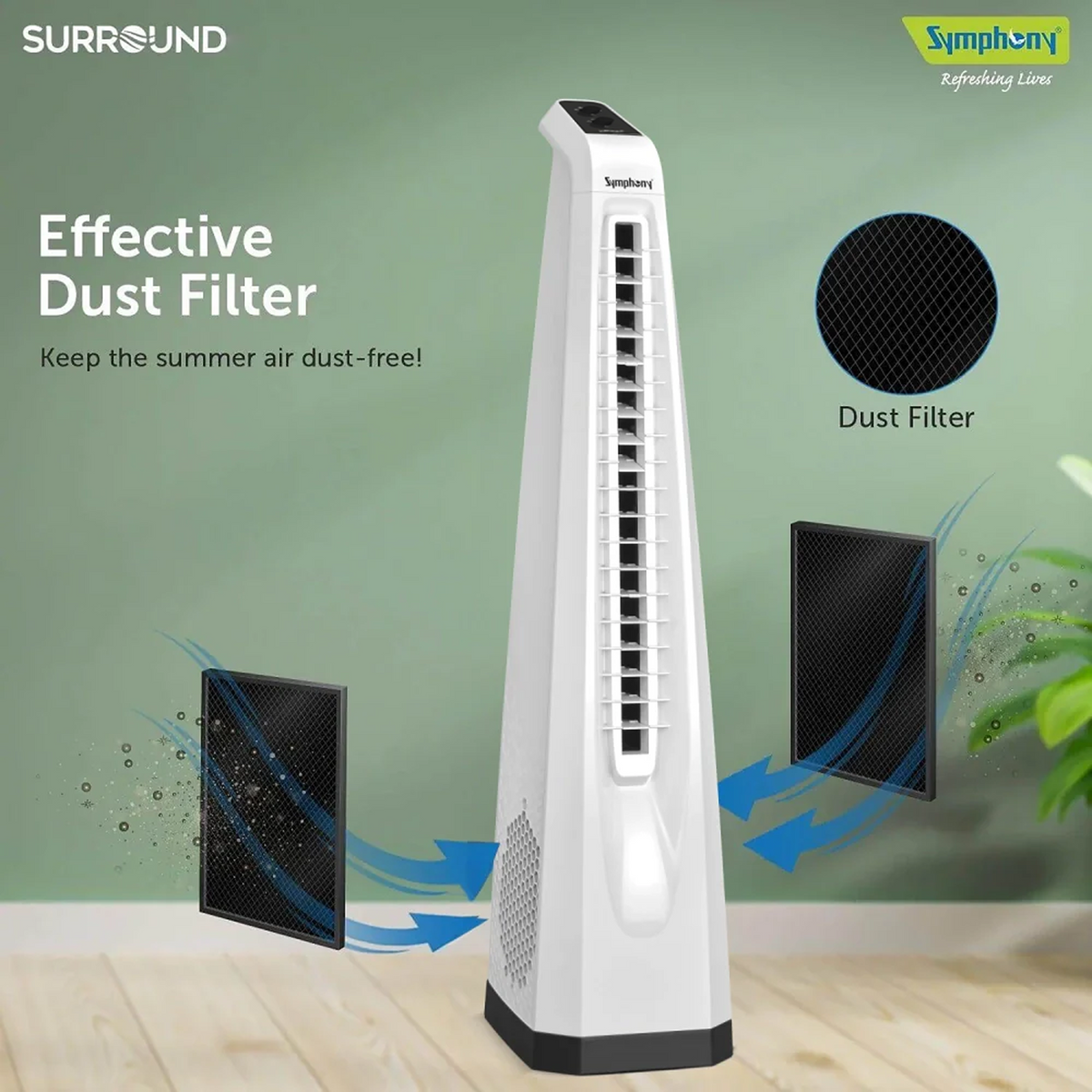 Surround White | Tower Fan | Knob Control | Bladeless Turbo ThrowTM (BLTT) Technology