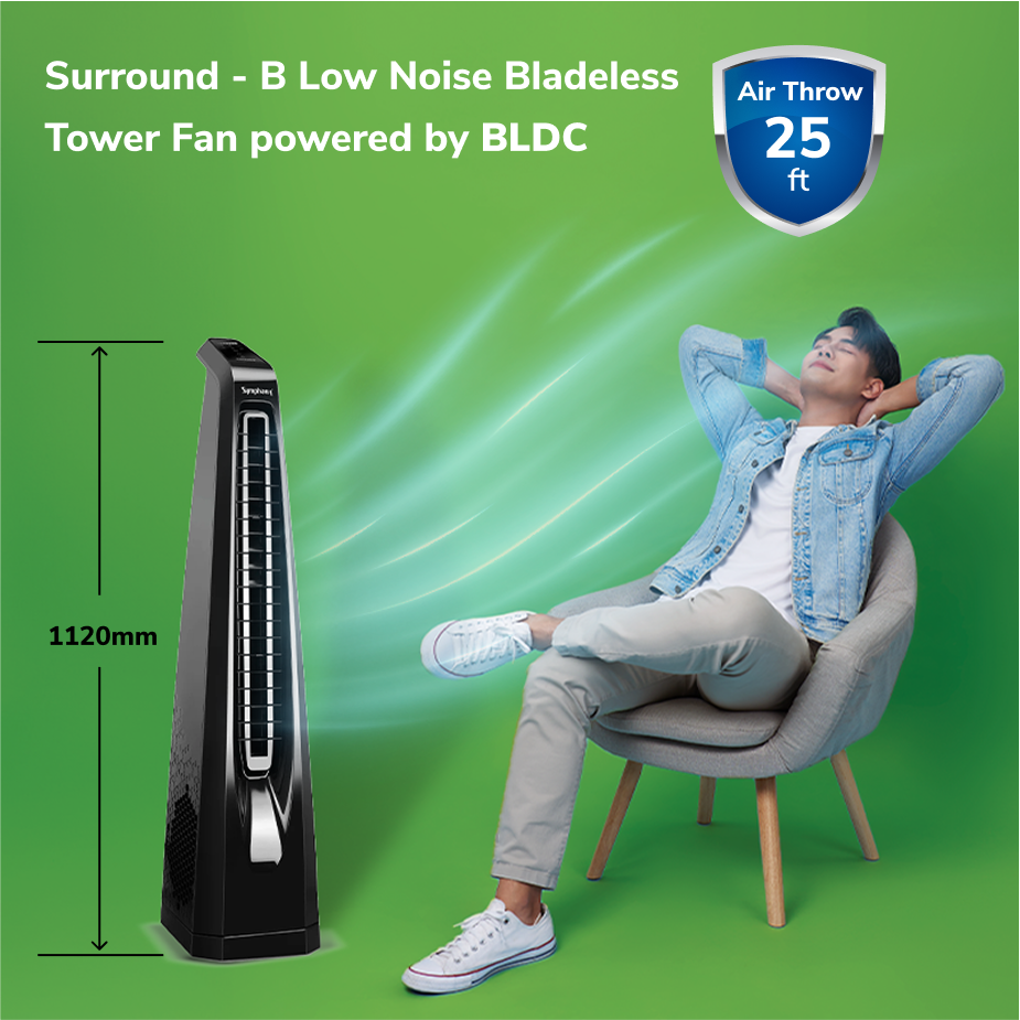 Surround - B Low Noise Bladeless Tower Fan powered by BLDC
