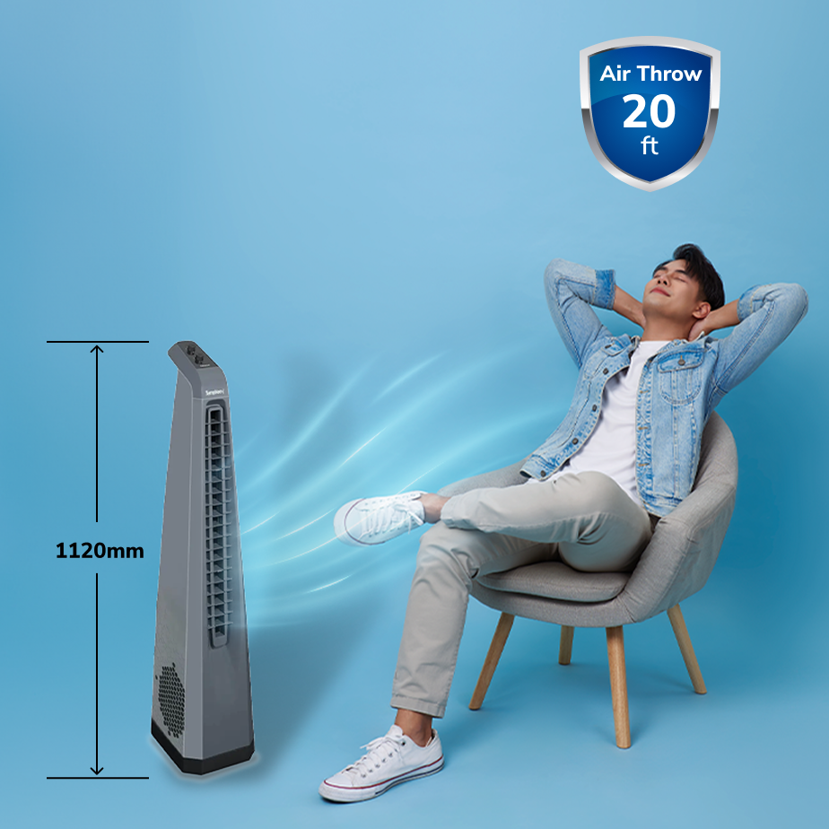 Surround Bladeless Tower Fan with Knob Control Grey