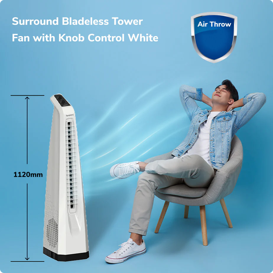 Surround Bladeless Tower Fan with Knob Control White