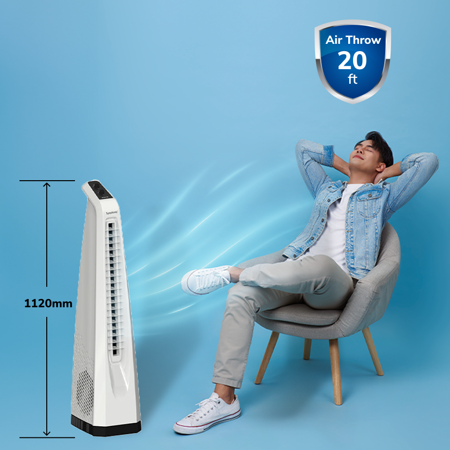 Surround Bladeless Tower Fan with Knob Control White