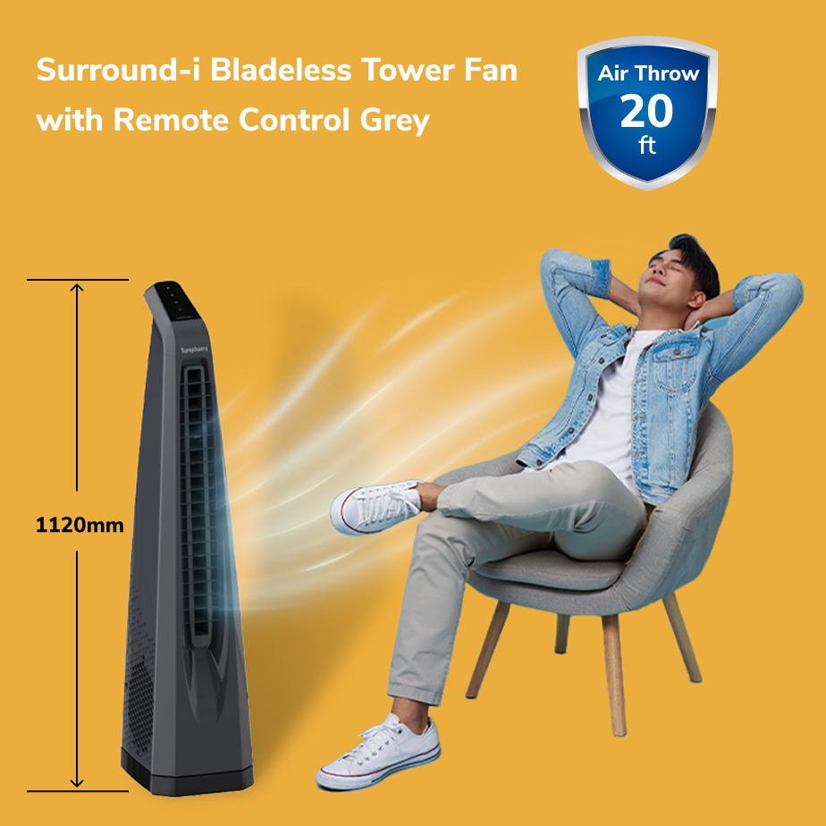 Surround-i Bladeless Tower Fan with Remote Control Grey