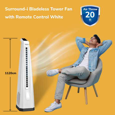 Surround-i Bladeless White | Tower Fan | Remote Control | Bladeless Turbo ThrowTM (BLTT) Technology