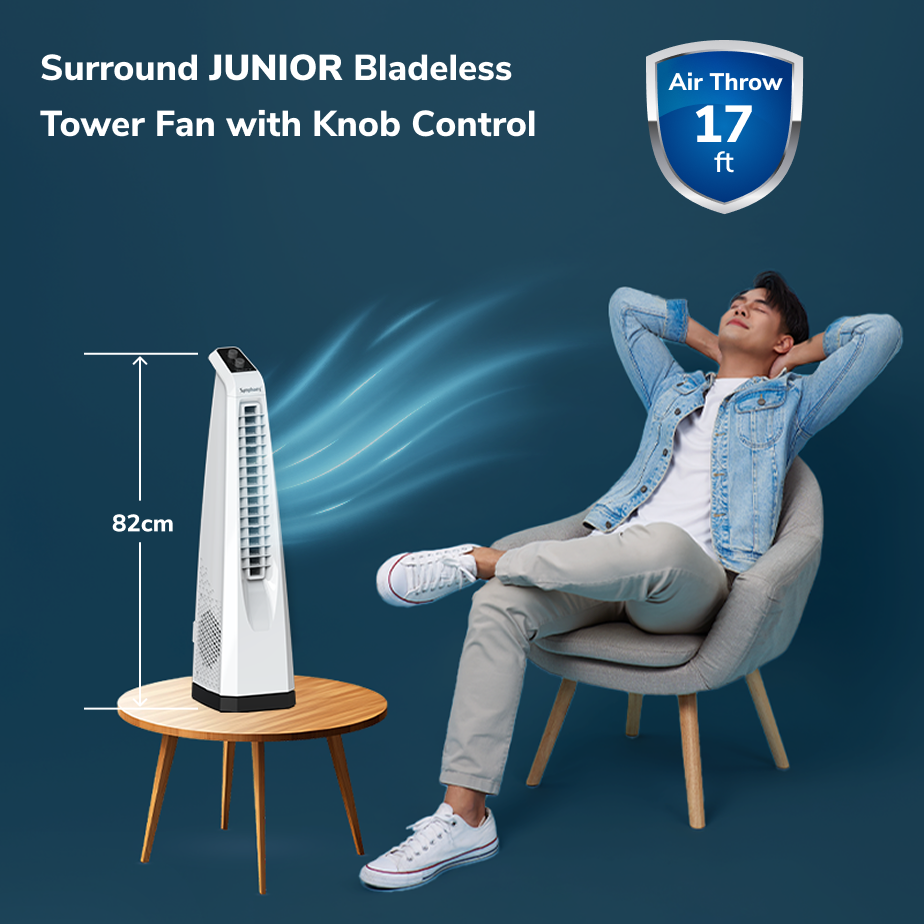 Surround JUNIOR | Tower Fan | Knob Control | Bladeless Turbo ThrowTM (BLTT) Technology